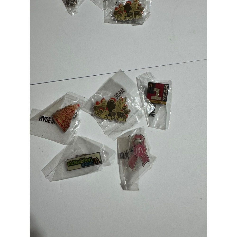 Vintage McDonalds Employee Lapel Pin Lot 1 Year McTeachers Night Holiday Ribbon